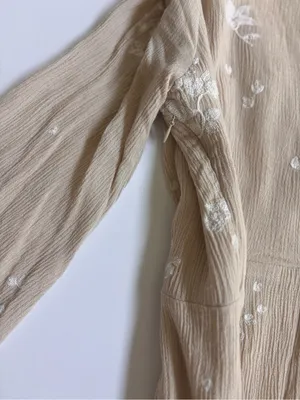 Free People Size 6 Embroidered Floral Bell Sleeve Mini Dress Beige Boho thumbnail 6