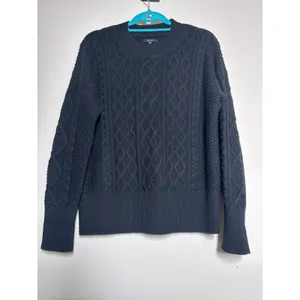 Quince Australian Merino Wool Women's Cable Knit Sweater Black S thumbnail 2