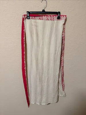 Free People Cream Maxi Wrap Skirt with Red Trim thumbnail 3
