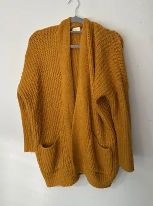 Altar'd State Mustard Open-Front Knit Cardigan thumbnail 1