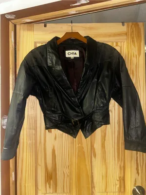 Women's 80’s VTG Black Leather Cropped Belted Jacket Size M thumbnail 8