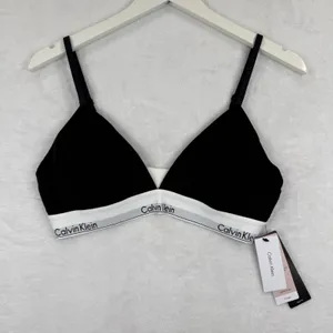 Calvin Klein Black White Logo Triangle Bralette Lightly‎ Lined QF5650 XL NEW thumbnail 1
