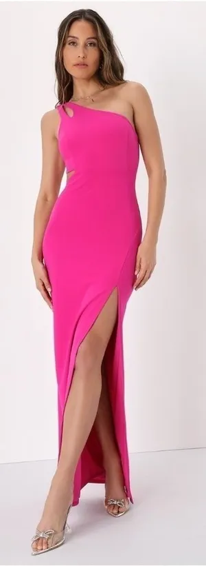 LULU's Sexy Prom Wedding Elegant Classy One Shoulder Mermaid Trumpet Gown thumbnail 1