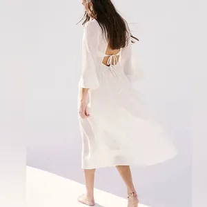 Free People Gauzy Beach Midi Dress Coverup Kelsie Ivory Size Medium Boho thumbnail 2