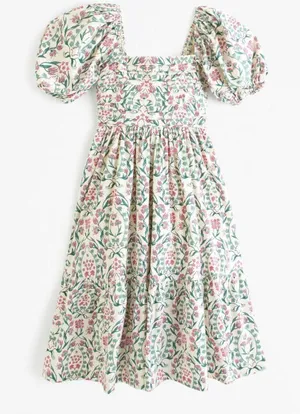 Abercrombie Poplin Puff Sleeve Midi Dress thumbnail 1