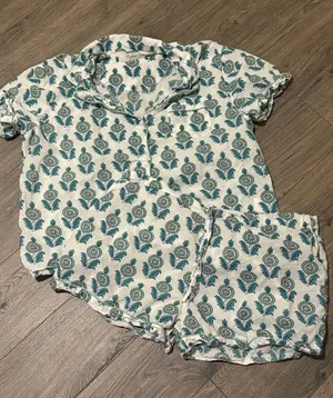 Mahogany White and Teal Floral Short Sleeve Pajama Set thumbnail 1