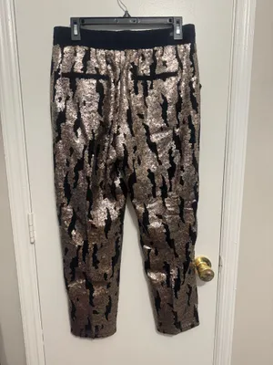 Hei Hei Anthropologie Sequin Drawstring Pants Joggers Gold Black Women's Size M thumbnail 2