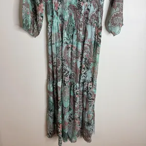 Figueroa & Flower Dress Womens Large Green Paisley Boho Maxi Peasant Button thumbnail 10