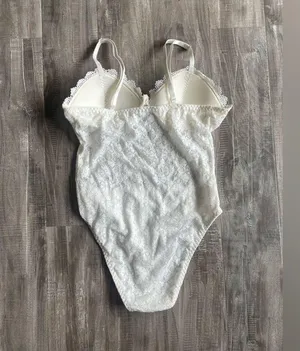 Lace Floral Bodysuit White Medium thumbnail 3