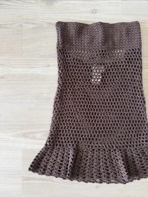 Peppermayo Crocheted Brown Strapless Dress with Flared Hem Coverup thumbnail 3
