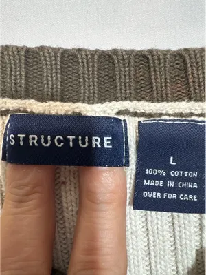 Structure Large Colorblock Ribbed Cotton Sweater vintage thumbnail 2