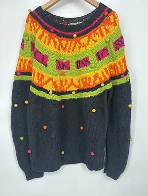 Vintage Tarazzia Design Chunky Whimsical‎ Pom Pom 1990s Sweater Women's Large thumbnail 1