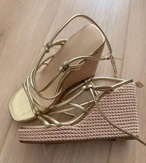 Marc Fisher Metallic Gold Strappy Wedge Sandals thumbnail 1