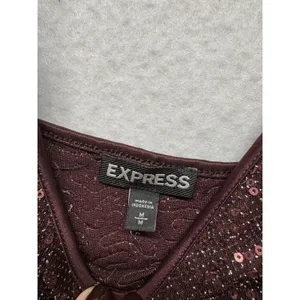 EXPRESS Women’s Y2K Burgundy Spaghetti Strap Sequin Tank Top Cami Size M thumbnail 2