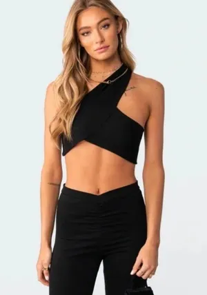 Edikted Gina One Shoulder Crop Top thumbnail 1
