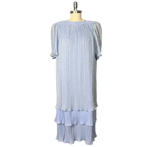 Vintage 80s Risa Ann Baby Blue Shimmer Pleated Tiered Dress S/M thumbnail 2