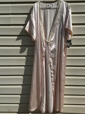 Cinema Etoile Satin Nightgown Robe Set Pink Lace Medium Vintage Style thumbnail 4