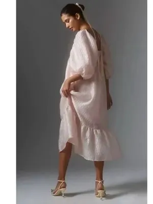 Anthropologie Pink Textured Puff Sleeve Dress Small thumbnail 4