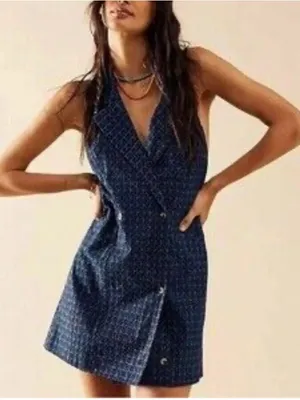 Free People Navy Blue Sleeveless Blazer Mini Dress thumbnail 1