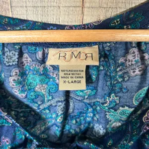 Blue Purple Paisley Peasant Blouse 3/4 Sleeve Boho Top Cottagecore Elastic Hem thumbnail 5