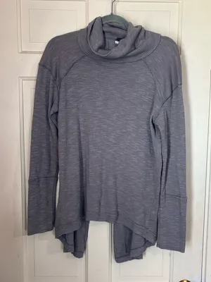 Free People We The Free Turtleneck Tunic Top Medium Gray/Tan Split Back thumbnail 3