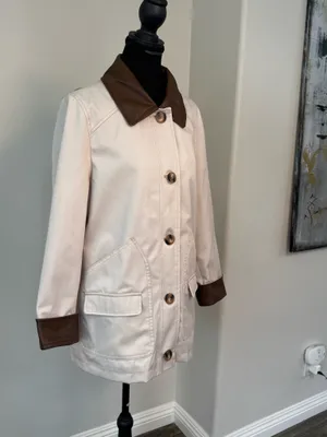 Sanctuary Cream Barn Jacket With Brown Faux Leather Trim M thumbnail 3