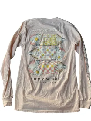 Simply Southern Pastel Pink 'Peace, Love, Teach' Long Sleeve Tee thumbnail 3