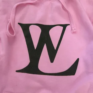 Y2K Baby Pink Monogram Hoodie 💕 Coquette Streetwear Pullover Size Small thumbnail 2