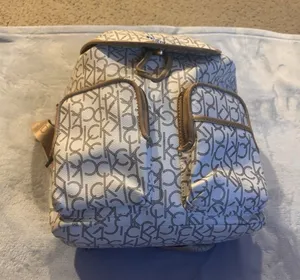 Calvin Klein Monogram Logo Backpack White Tan thumbnail 1