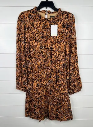 Sugarlips Leopard Print Long Sleeve Ruffle Hem Mini Dress Size M Animal thumbnail 2