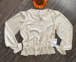 Unique Vintage NWT Champagne Satin Peplum Blouse X-LARGE thumbnail 9