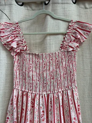 Blu Pepper Stripe Floral Pattern Smocked Tiered Midi Dress Last One Size Small thumbnail 6