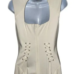 CACHE‎ Ivory Lace Up Grommet Cut Out Back Sleeveless Sheath Dress EUC Size 6 thumbnail 6