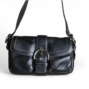 Black Leather Shoulder Bag with Buckle Detail thumbnail 3
