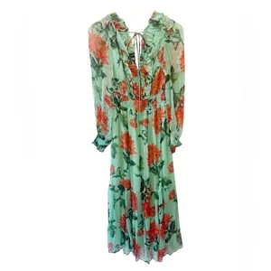 ANTHROPOLOGIE The‎ Odetta Ruffled V-neck Dress Green and Red Floral size Medium thumbnail 4
