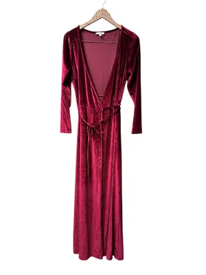 Baltic Born Meghan Velvet Short Sleeve Wrap Maxi Dress Red Large Romantic Goth thumbnail 4