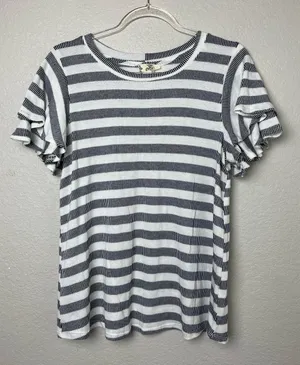 Blu Pepper Navy & White Striped Ruffle Sleeve Tee Size L thumbnail 1
