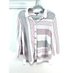 Habitat Button Down Shirt Linen Cotton Striped Tunic Top Womens Small Lagenlook thumbnail 2