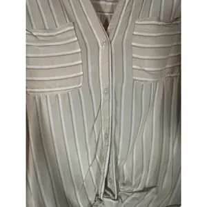 Abercrombie & Fitch Women Beige White Striped Knot Front Button Down Shirt Med thumbnail 5