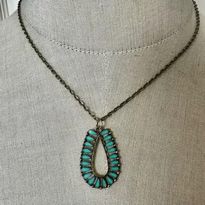 Boho Teardrop Pendant Necklace with Faux Turquoise Accents thumbnail 2