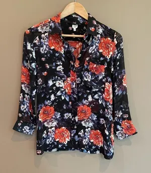 Aritzia Wilfred Silk Long Sleeve Floral‎ Blouse XXS thumbnail 1