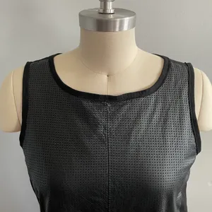 Leather Front Sheath Sleeveless Dress- Black- Size Medium thumbnail 2