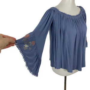 Altar'd State Peasant Blouse Small Blue Off Shoulder Boho Festival‎ Chic thumbnail 2