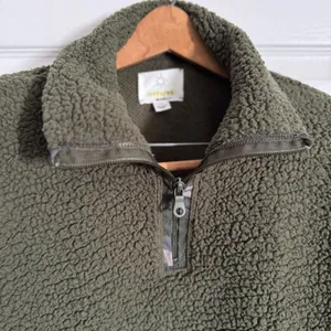 Aerie Fleece Pullover Quarter Zip Sweatshirt Olive Green Camo Womens Size Small thumbnail 10