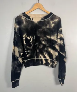 Natural Life Tie Dye Black Cream Cotton Knit Sweater Cropped Sz L Boho, hippie thumbnail 1