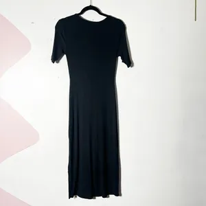 Abercrombie & Fitch Midi Dress Medium Black Ribbed O-Ring Casual thumbnail 2