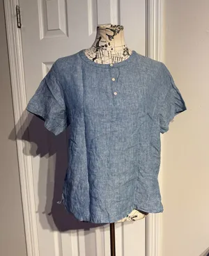 NWOT Orvis 100% Linen Henley relax fit button placket Light Blue Shirt Sz M minimalist thumbnail 1