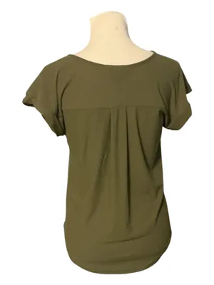 Flower & Feather Olive Green Zip-Front Short Sleeve Blouse - Size S thumbnail 2
