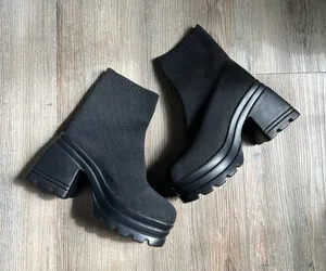 Amazon Black Chunky Heeled Sock Boots thumbnail 1