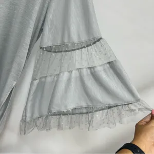 Umgee Sheer large bell sleeve Polk a dot Mesh Top High Low Hem thumbnail 3